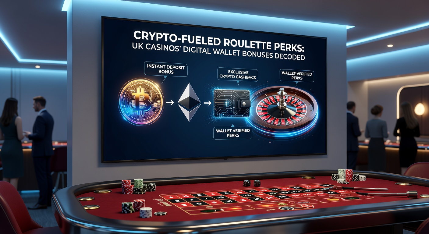 Close-up of a roulette wheel with cryptocurrency symbols overlay, illustrating bonus multipliers from digital wallet deposits