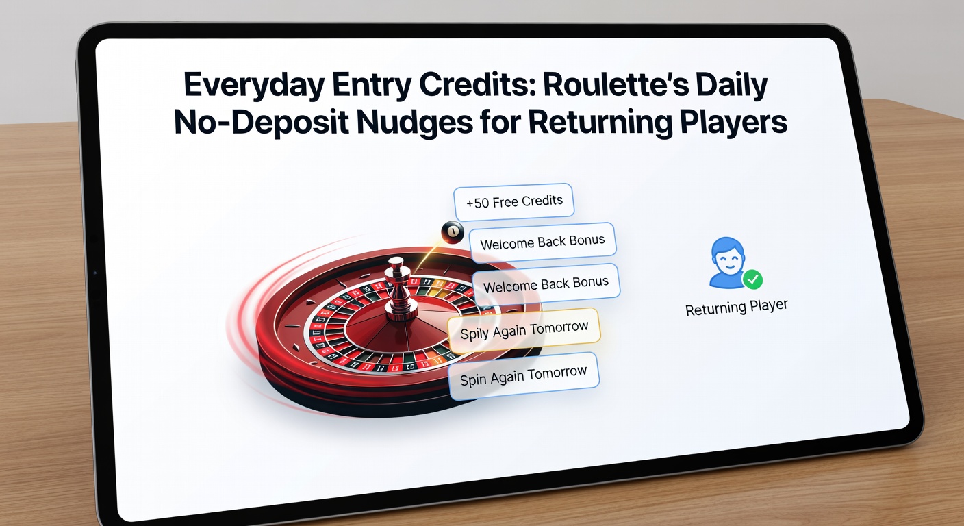 Mobile screen showing a daily no-deposit credit notification for roulette, with wheel and chip graphics