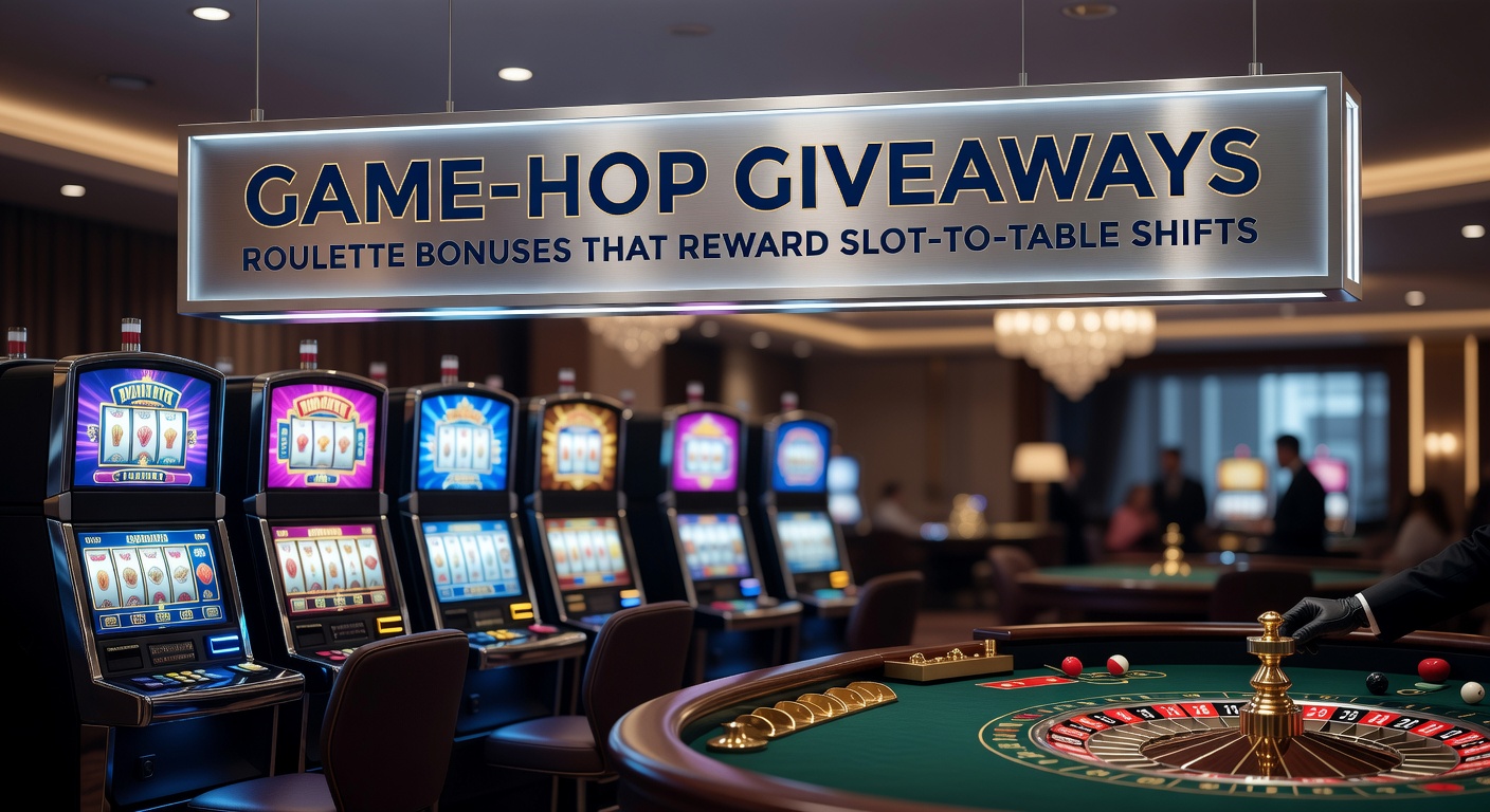 Vibrant casino screen showing a player transitioning from colorful slot reels to a spinning roulette wheel, highlighting bonus notifications popping up mid-game