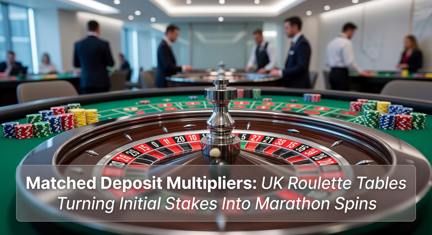 Vibrant online roulette table with glowing multiplier icons overlaying spinning wheel and stacked chips, illustrating extended play from matched deposits