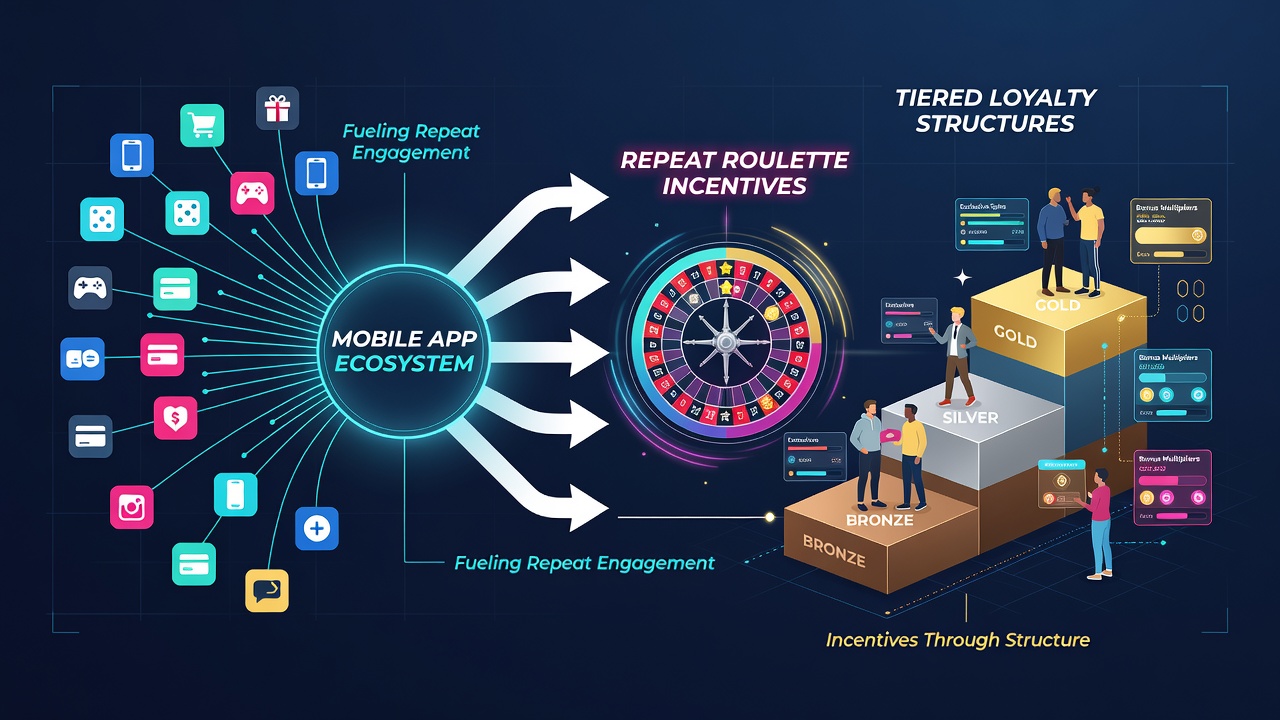 Players engaging with roulette tables on mobile devices showing loyalty tier badges and accumulated rewards
