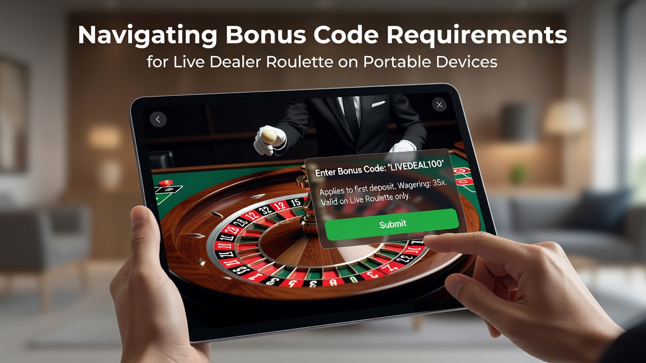 Smartphone displaying a live dealer roulette table alongside a bonus code entry screen on a mobile casino app