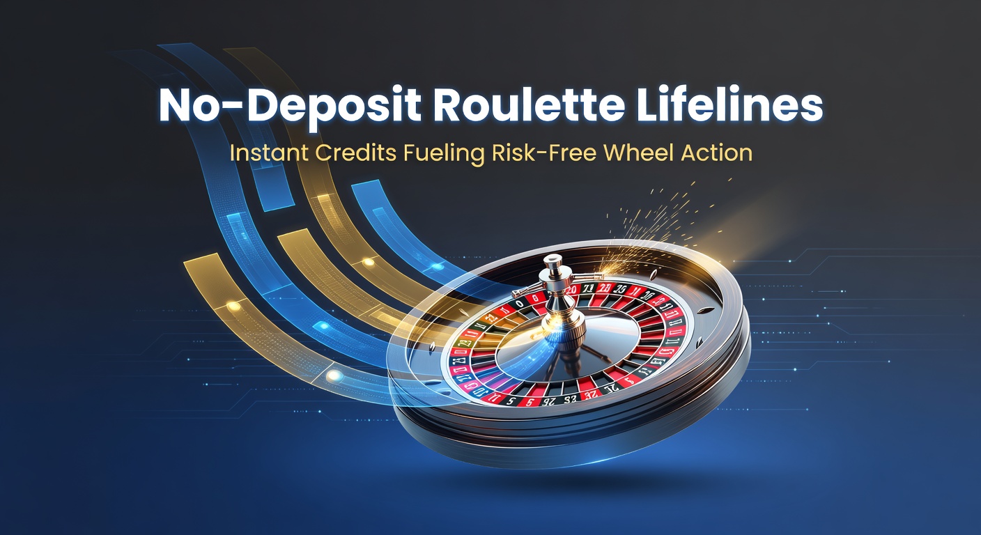 Vibrant roulette wheel spinning with glowing instant credit icons overlayed, symbolizing no-deposit lifelines providing risk-free play