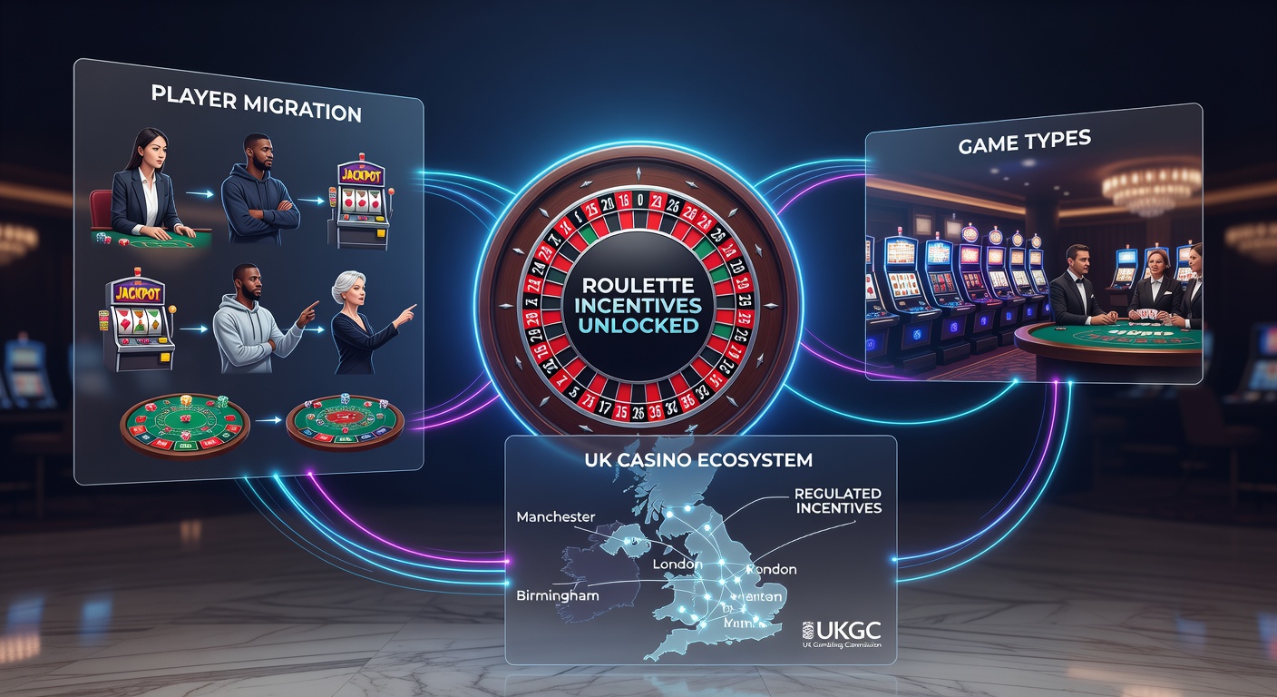 Diagram showing data flows between different casino game categories and resulting roulette incentive triggers in UK systems