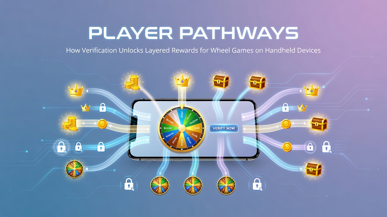 Mobile device showing verified player dashboard for wheel games with layered reward indicators