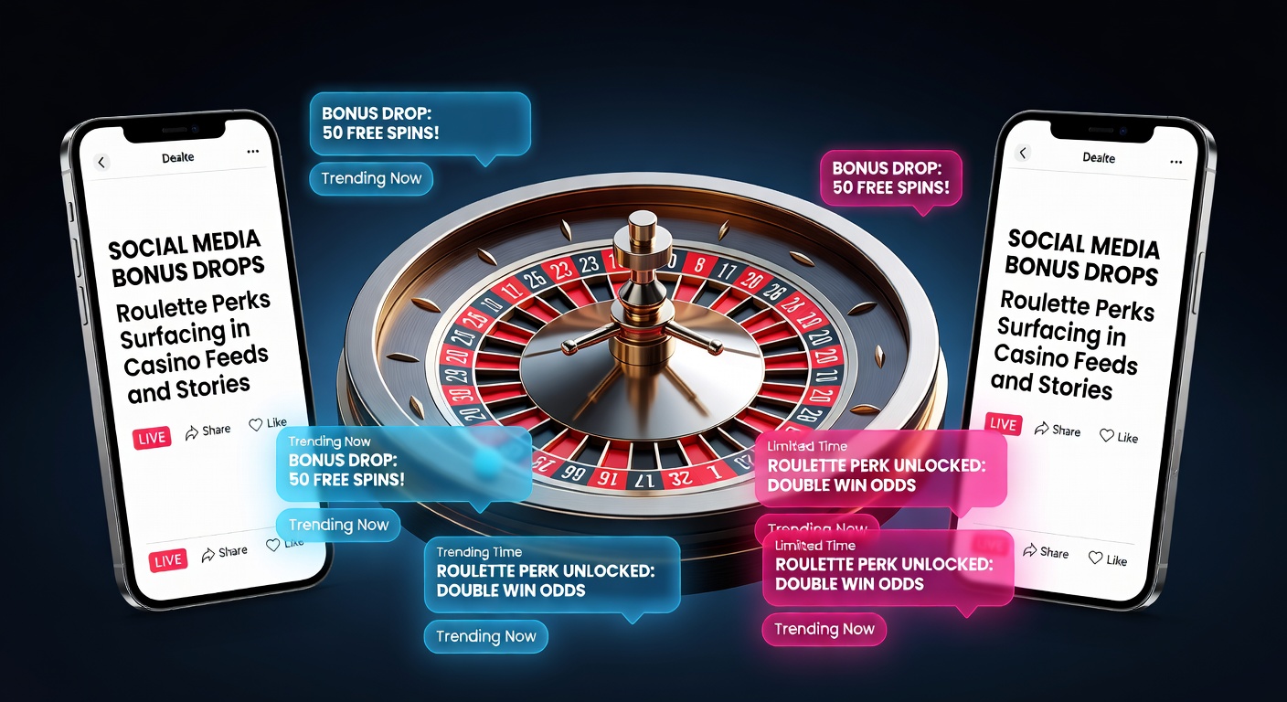 Vibrant casino social media feed displaying roulette bonus notifications and spinning wheel graphics in Instagram stories