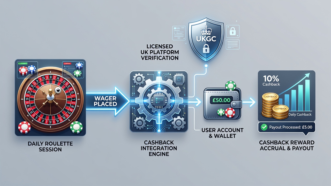 Screenshot of a UK roulette interface displaying live cashback progress and daily loss summary