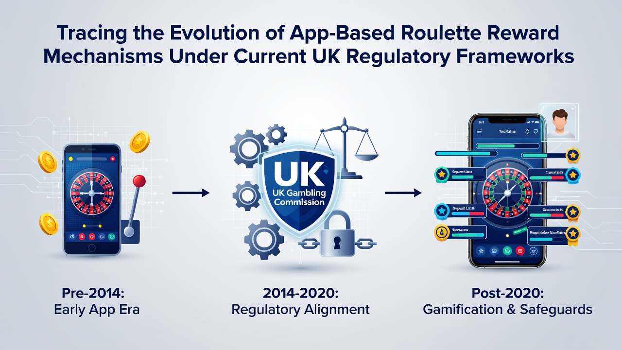 Timeline graphic showing the progression of mobile roulette apps and reward features from early smartphones to 2026 interfaces