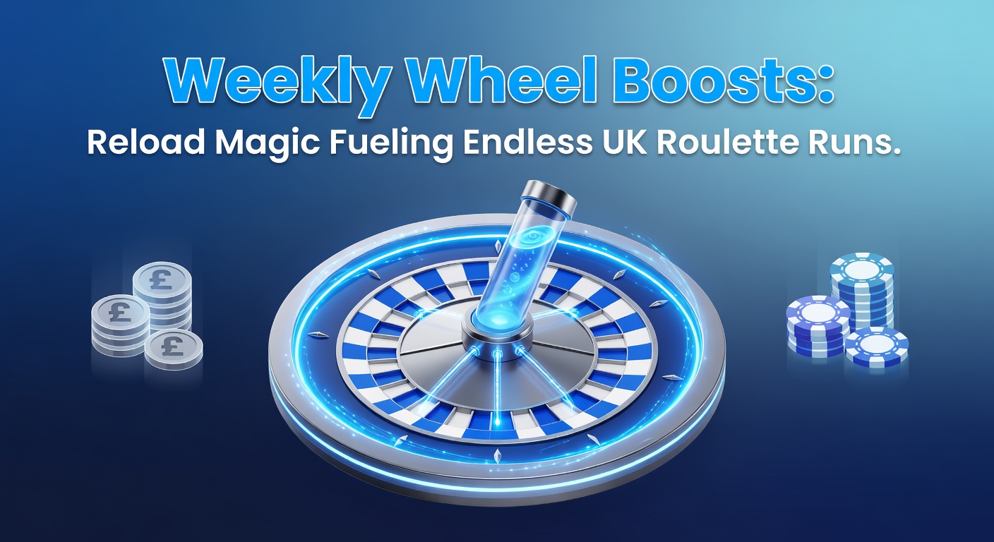 Player dashboard screenshot showing active weekly reload boost notification on a UK roulette app, with spinning wheel and bonus meter highlighted